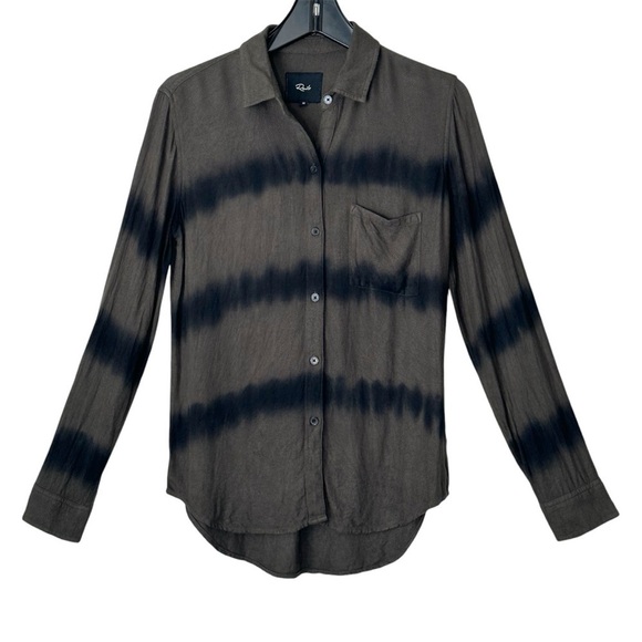 Rails Hunter Tie Dye Herringbone Button Down Shirt in Olive Black Waves size XS - Picture 8 of 16